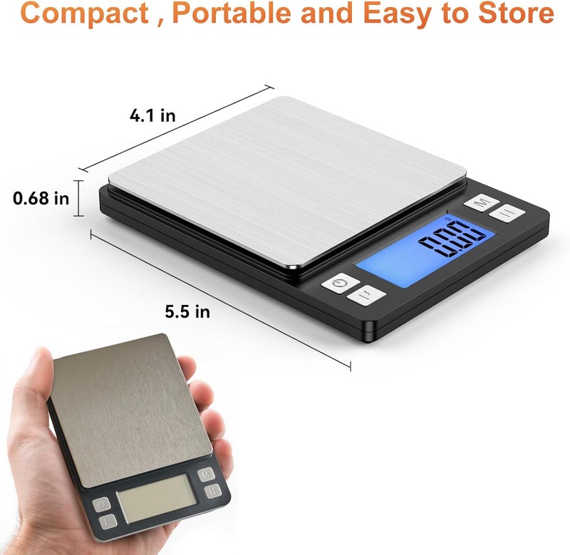 BOMATA 0.01g Small Digital Gram Scale, USB Rechargeable, Upgraded 1kg Jewelry Scale with Larger Display and Hold Function, High Precision, Grams and oz for Herb, Coin, Powder, Yeast, Kitchen Black - Image 4